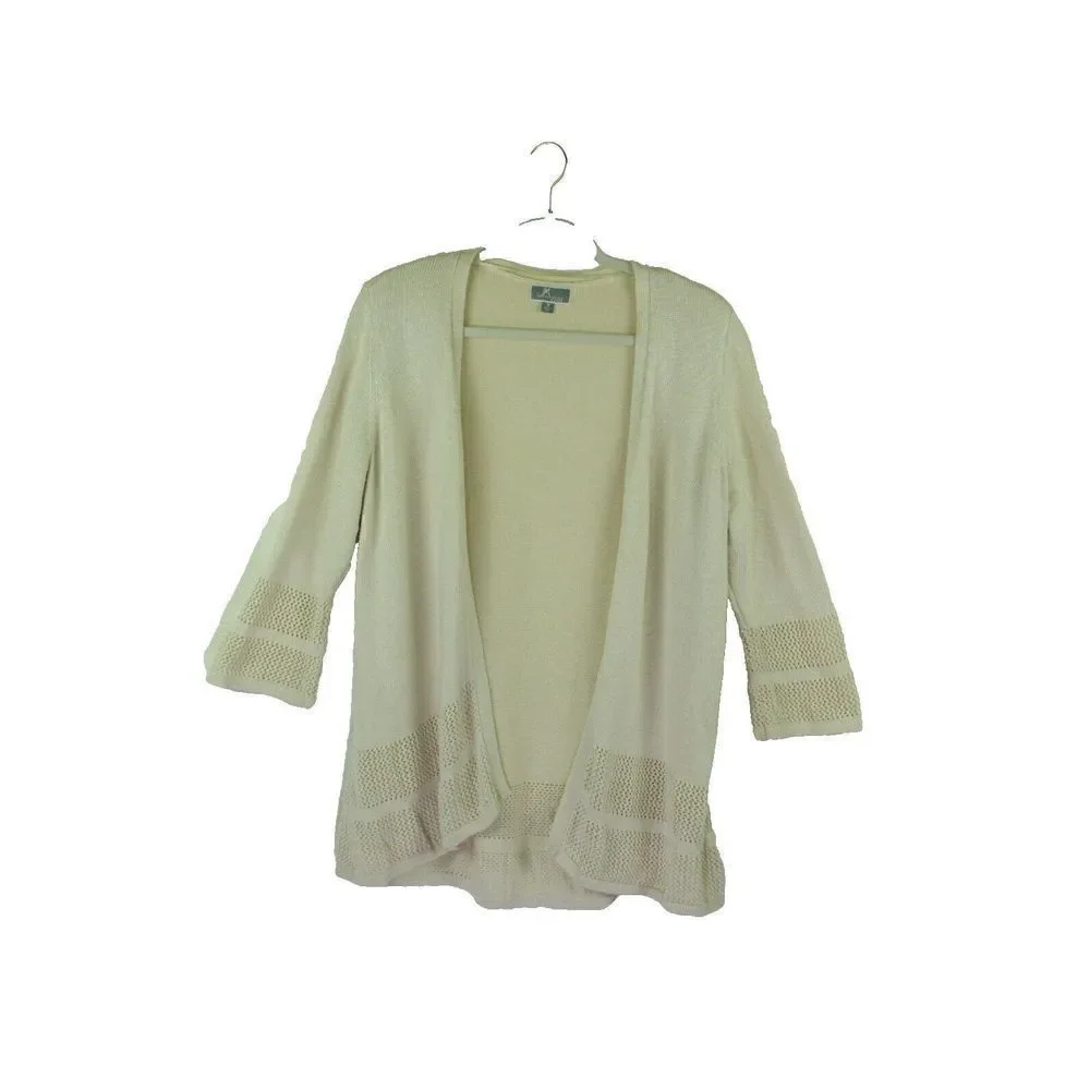 JM Collection Woman Cardigan Sweater Open 3/4 Sleeve Knit Ivory Cotton Womens 1X